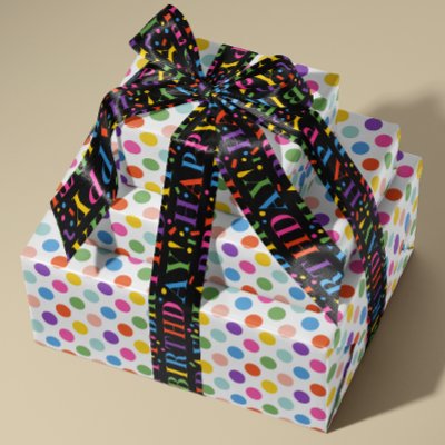 Medium Rainbow Colored Polka Dots Pattern Wrapping Paper