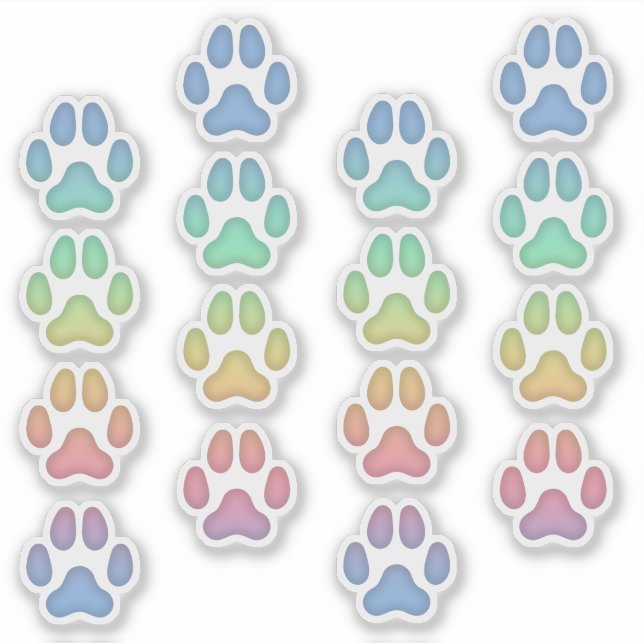 Medium Rainbow Dog Pawprints Animal Tracks Decals (Front)