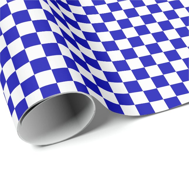 Medium Royal Blue and White Checks Wrapping Paper (Roll Corner)