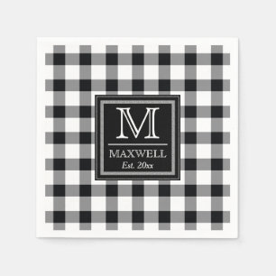 Medium Rustic Buffalo Checks Monogram Name Year Napkins