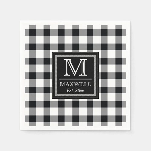 Medium Rustic Buffalo Checks Monogram Name Year Napkins