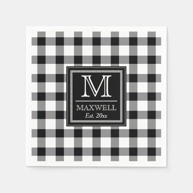 Medium Rustic Buffalo Checks Monogram Name Year Napkins (Front)