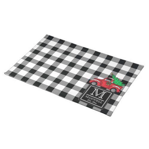 Medium Rustic Buffalo Checks Red Truck Monogram Cloth Placemat