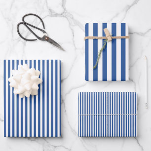 Medium Sapphire Blue & White Stripes Wrapping Paper Sheets