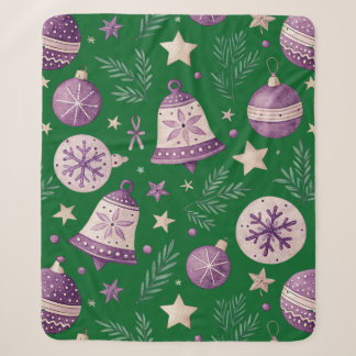 Medium Sherpa Blanket – Purple Christmas Bells & S