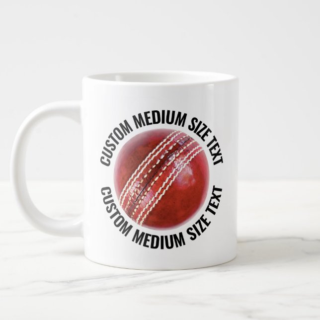 Medium Size Personalized Text Cricket Ball Custom Giant Coffee Mug (Left)