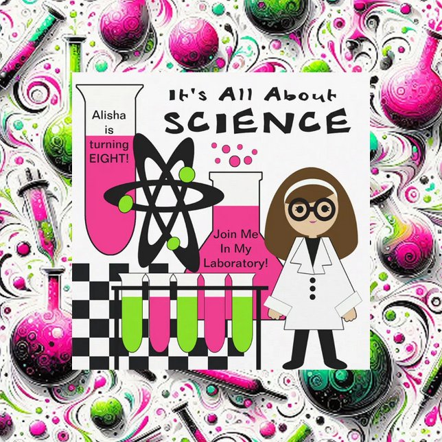 Medium Skin Girl Science Lab Birthday Invitations (Creator Uploaded)