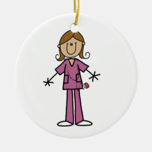 Medium Skin Stick Figure Female Nurse Ceramic Ornament