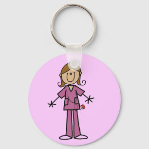 Medium Skin Stick Figure Female Nurse Keychain