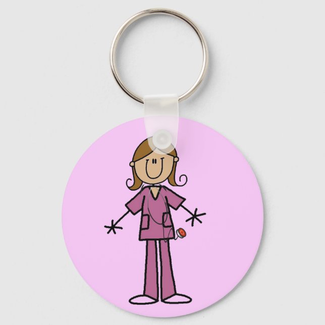 Medium Skin Stick Figure Female Nurse Keychain (Front)
