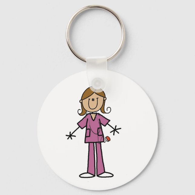 Medium Skin Stick Figure Female Nurse Keychain (Front)