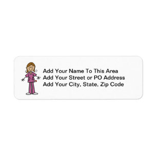Medium Skin Stick Figure Female Nurse Label