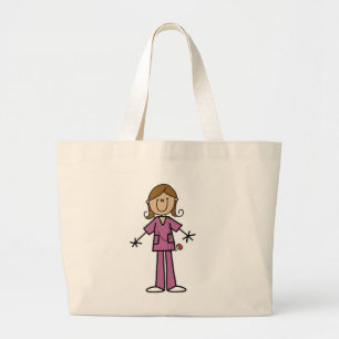 Medium Skin Stick Figure Female Nurse Large Tote Bag