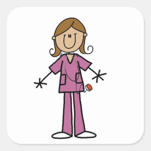 Medium Skin Stick Figure Female Nurse Square Sticker