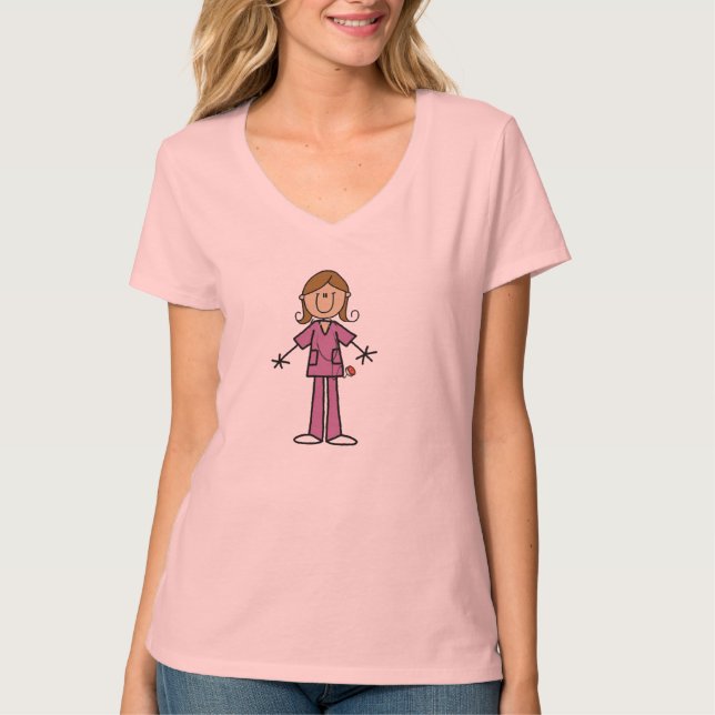 Medium Skin Stick Figure Female Nurse T-Shirt (Front)