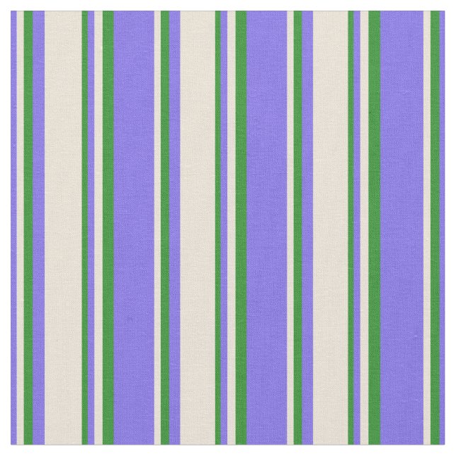 Medium Slate Blue, Bisque & Forest Green Lines Fabric (Close Up)