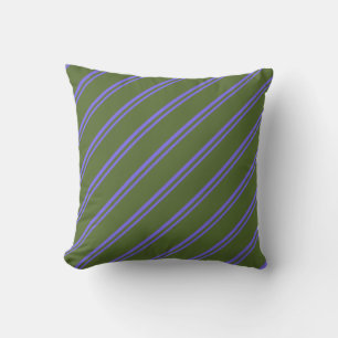 Medium Slate Blue & Dark Olive Green Lines Pillow