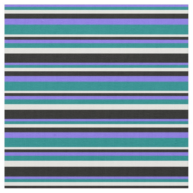 Medium Slate Blue, Teal, White, and Black Lines Fabric (Close Up)