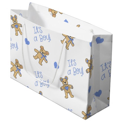 Medium Teddy Bear and Blue Hearts on Large Gift Bag