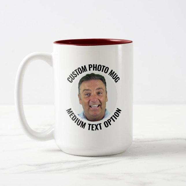 Medium Text MAROON Two-Tone Personalized Photo Mug (Left)