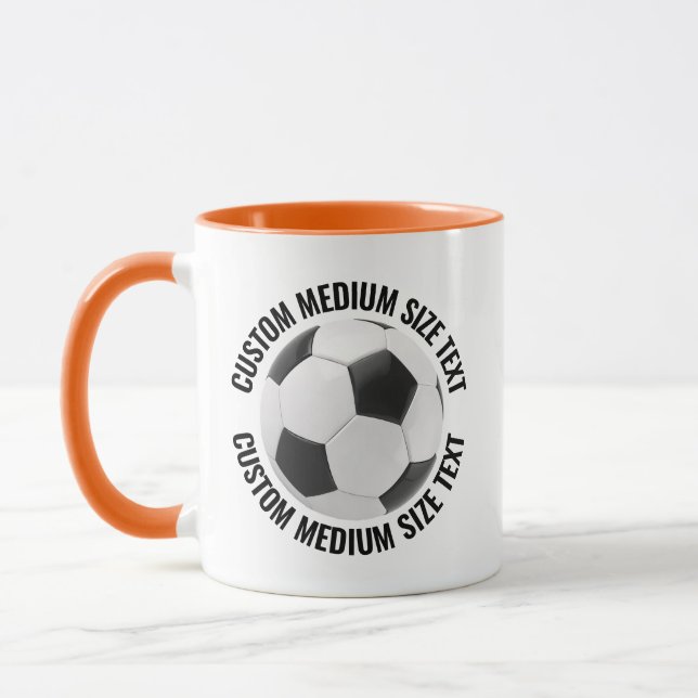 Medium Text ORANGE Combo 11oz Custom Soccer Mug (Left)