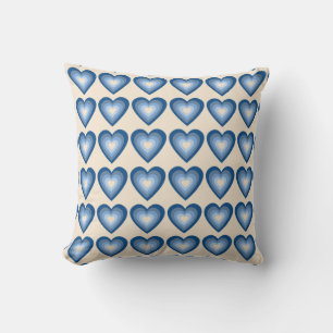 Medium to Light Blue Hearts Throw Pillow