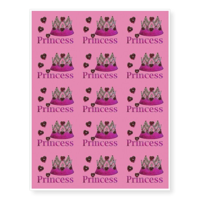 Medium Violet Red Princess Crown Temporary Tattoos (Front)