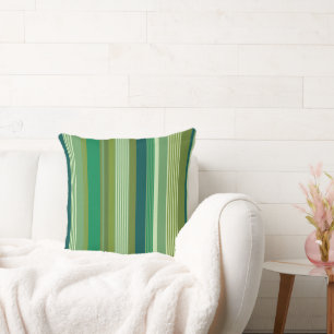Medley of Green Warm Cool Stripes Throw Pillow