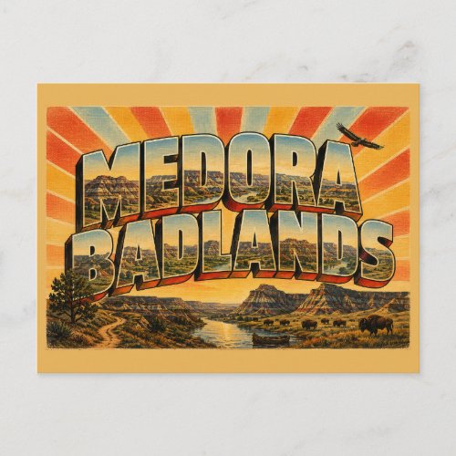 Medora Badlands ND Little Missouri Art Postcard