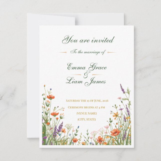Medow Wedding Invitation Template, Boho Wildflower (Front)