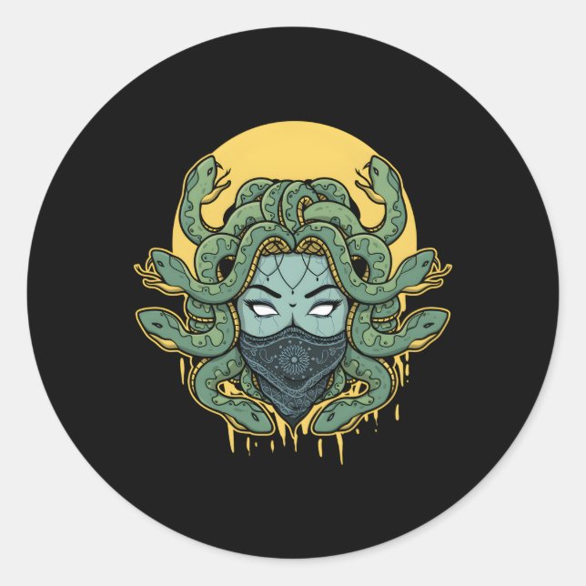 Medusa Abstract Snakes Greek Mythology Gangster Classic Round Sticker (Front)