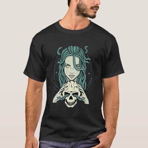 Medusa Abstract Snakes Greek Mythology Skull T_Shirt