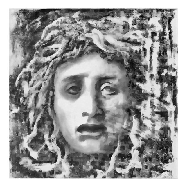 Medusa Ancient Goddess Portrait In Gray Acrylic Print (Front)