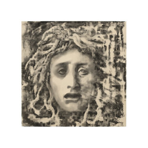Medusa Ancient Goddess Portrait In Grey Wood Wall Art