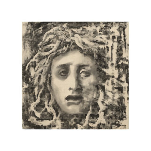 Medusa Ancient Goddess Portrait In Grey Wood Wall Art (Front)