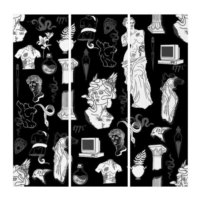 medusa ancient greece aesthetic black  triptych (Front)