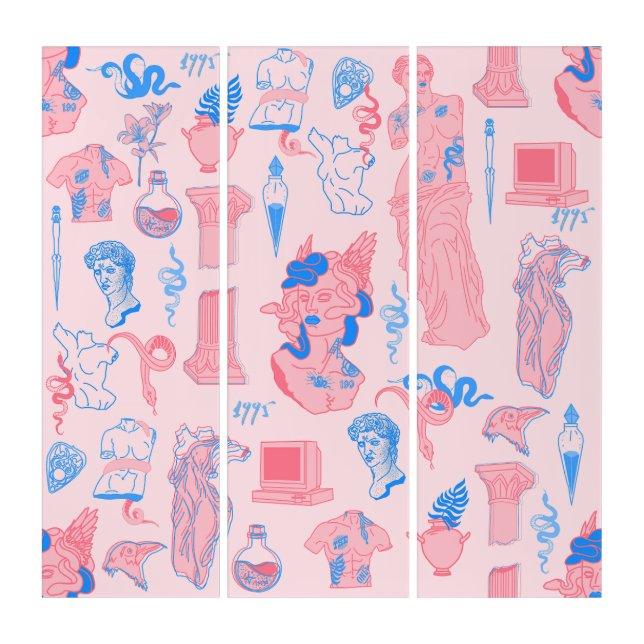 medusa ancient greece aesthetic pink triptych (Front)