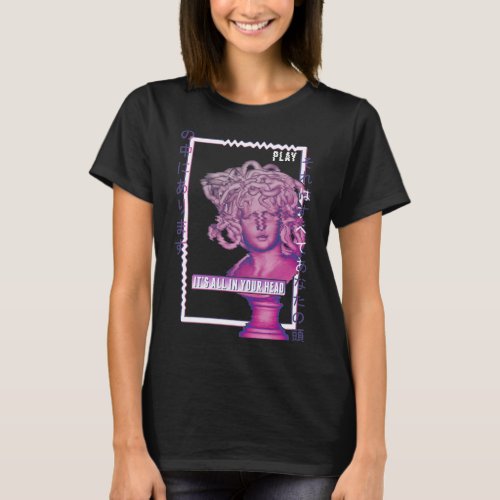 Medusa Ancient Greek Statue Glitch Vaporwave T_Shirt