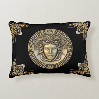 Medusa and Greek Key Gold Aubusson Designer Accent Pillow