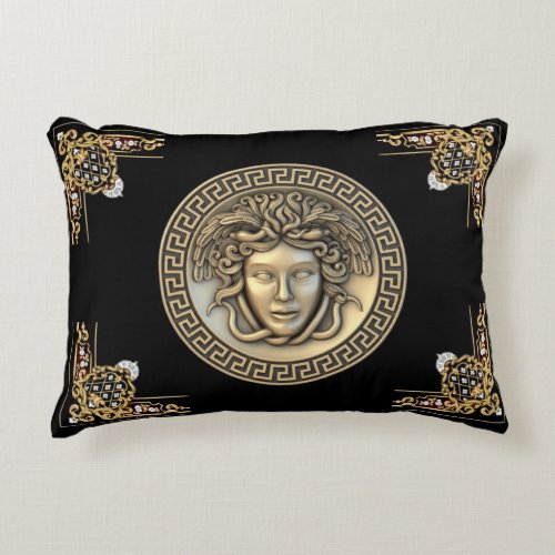 Medusa and Greek Key Gold Aubusson Designer Accent Pillow