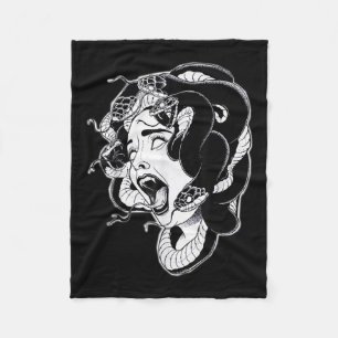 Medusa Blackwork Tattoo Flash Fleece Blanket