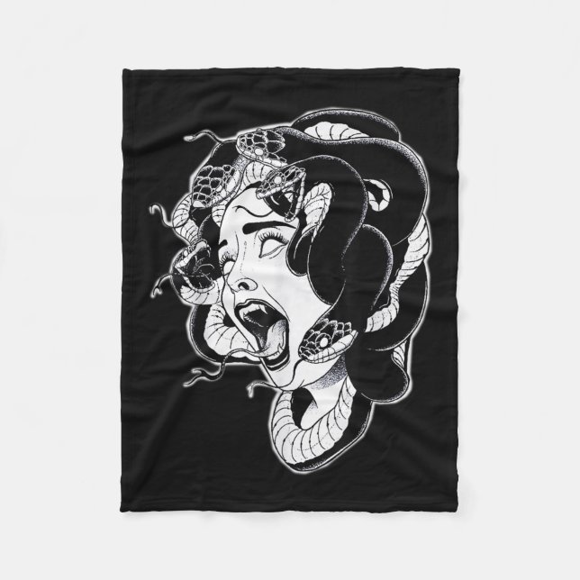 Medusa Blackwork Tattoo Flash  Fleece Blanket (Front)