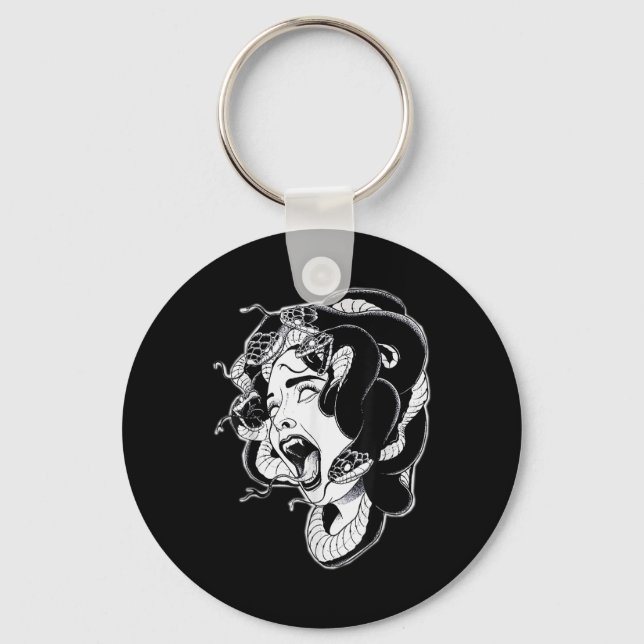 Medusa Blackwork Tattoo Flash  Keychain (Front)