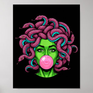Medusa Blowing Bubblegum P Art Mythology Design Poster