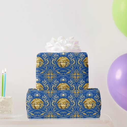Medusa Blue and Gold Wrapping Paper