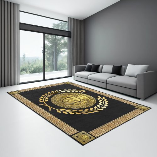 Medusa Gold Laurel Wreath Greek Key Area Rug