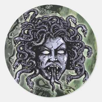 Medusa Gorgon Classic Round Sticker by themonsterstore at Zazzle