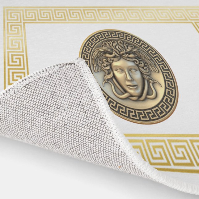 Medusa Gorgon Greek Key Golden Designer Area Rug (Indoor)