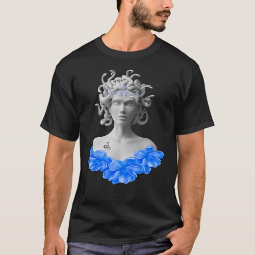 Medusa Gorgon Greek Mythology Blue Floral  T_Shirt