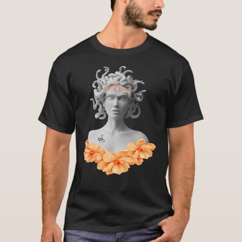 Medusa Gorgon Greek Mythology Orange Floral  T_Shirt